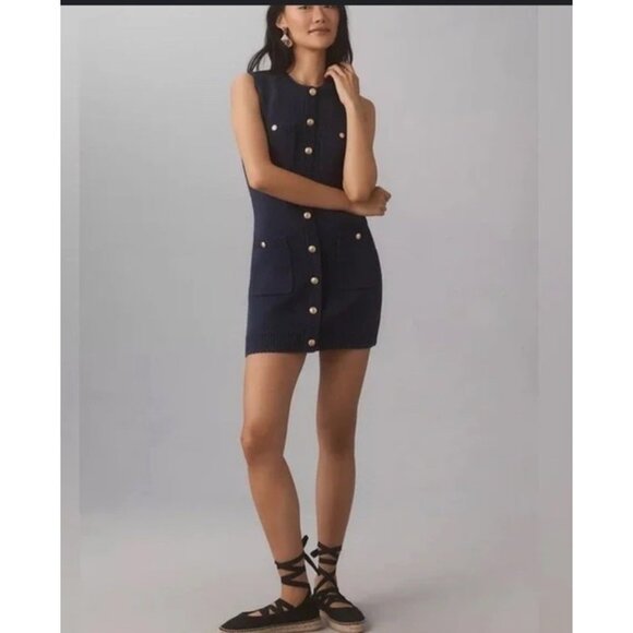 Caroline Constas New York Catalina Sleeveless Button Front Knit Dress Navy Blue - Picture 3 of 10